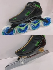 Коньки 雪豹竞速轮滑鞋 高级脱位冰刀鞋 互换冰刀轮滑 专业大道速滑鞋轮