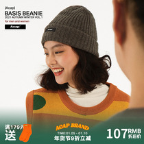 Acap Brand Gray Wool Knitted Cold Hat Autumn and Winter Big Head Wrap Earmuffs Warm Womens Mens American Style