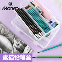 Marley brand transparent sketch plastic pencil box Multi-function charcoal pen box Art students special drawing grid tool storage box Large capacity simple stationery box Transparent odorless painting pen box