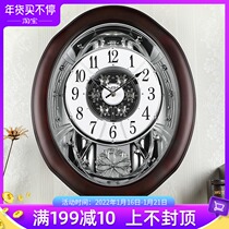 Lisheng clock European living room atmospheric simple piano paint solid wood music animation high-end time quartz wall clock