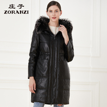  ZORANZI Zhuangzi medium and long hooded zipper inner waist H-shaped leather clothing autumn and winter womens clothing LWJD8399