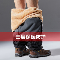 Northeast outdoor soft shell assault pants for men and women plus velvet thickened windproof waterproof pants warm winter season ski pants large size