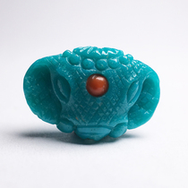 Fusong pure original ore without optimization high porcelain natural turquoise Jade precision carving a little red elephant god pendant back Cloud