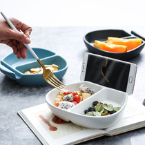 Nordic ceramic plate black tableware breakfast bowl creative home dried fruit peanut snack plate can hang mobile phone