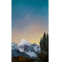 Battle Yu < Snow Mountain starry sky > Collection living room bedroom decoration painting hand-painted realistic oil painting