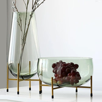 Light luxury transparent glass fruit plate ornaments Modern simple living room vase flower arrangement ornaments Soft decoration model room Nordic