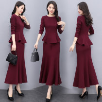 Four Seasons Green Womens Dress New Hangzhou 2021 Fall Little Fresh Temperament Suit Dress Up and Slim Two Sets of Long