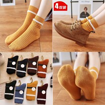  Socks female ins tide socks net red long tube autumn and winter cotton socks middle tube socks female high tube striped pile socks Korean version 