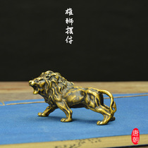Copper lion ornaments solid pure copper casting African lion study desktop copper ornaments pressed paper vintage collection play