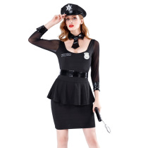 cosplay European and American police uniform black policewoman hooded stretch dress Halloween professional role-playing