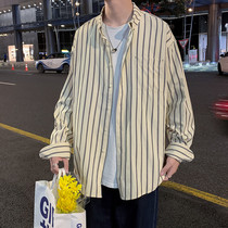 Long-sleeved striped shirt male Hong Kong style Japanese ins casual shirt spring and autumn trend Korean loose handsome coat