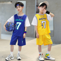 Boy suit 2022 new summer child Han version handsome boy two sets fake two No. 7 basketball clothes