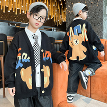 Boys spring and autumn knitwear cardigan coat 2021 new foreign atmosphere childrens casual sweater Korean autumn dress