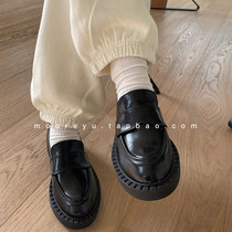 Mooreyu Korean ins retro British style thick heel leather shoes female college style thick bottom big head Japanese single shoes