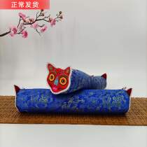 Embroidery old tiger head pure silkworm sand pillow blue red brocade dragon tattoo adult silkworm shit candy round neck protection pillow