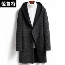 Autumn and winter double-sided woolen coat without cashmere wool coat woolen tweed coat male long hooded trench coat