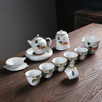 Antique Ru Kiln Kung Fu tea set Household set Ru porcelain open piece teapot Teacup Tea sea dry tea plate Simple