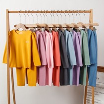 Childrens candy color double-sided brushed underwear set boneless fever autumn clothes and long pants small and medium childrens German velvet warm home