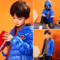 Childrens Ottmann Spider-Man with glasses Cotton Clothes Men And Women Winter Clothing Thickened Wear Glasses Down Cotton Clothing Cotton Padded Jacket