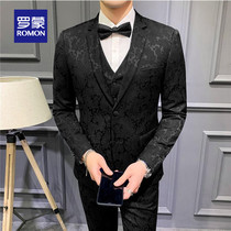 Romon high-end jacquard suit suit mens slim suit business leisure dinner wedding emcee host dress