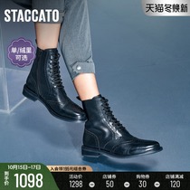 Segarto winter New lace-up retro Martin boots English style short boots womens leather boots EAJ01DD0