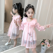 Girls  sunscreen clothing 2021 summer new medium-long embroidered sunscreen clothing vest doll collar sunscreen top foreign style