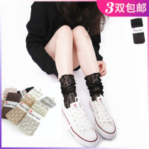 Hollow stacking socks female summer thin texture Japanese HENNYRUE plain mesh mesh socks Korean tide socks A1719
