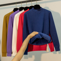 One velvet sweater women winter plus velvet thick size half high collar inside knitted base shirt ladies warm top