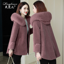 Cashmere coat women 2020 new Haining Lamb hair particles one fox fur fur coat long