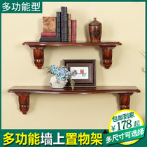 American solid wood TV cabinet bracket living room set-top box frame wall bracket carved single-word shelf clapboard shelf