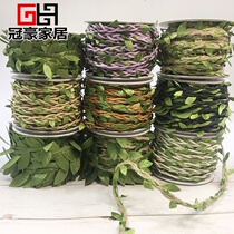 Green Mori handmade rattan material rope Photo Wall leaves leaf hemp rope belt diy decoration