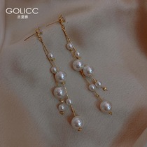 Advanced sense long temperament earrings 925 sterling silver silver needle pearl earrings 2021 New Tide Women net red ear ornaments