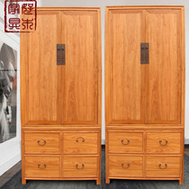 New Chinese solid wood wardrobe paint-free old elm wardrobe storage wardrobe Zen cabinet locker solid wood two-door wardrobe