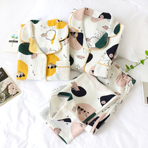 Autumn and winter air cotton laminated pajamas womens cotton padded long sleeve cotton home suit lapel cardigan lapel lapel