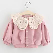 Female baby spring and autumn 0-3 years old girl long sleeve top 6-7-8-9 months baby cardigan two layer coat tide