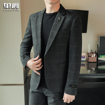 Mens checkered small suit One suit Korean version Leisure trend handsome suit jacket autumn blouse for body suits