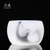 Three times ink style Kung Fu tea teacup Tea cup Single cup White porcelain glass jade porcelain cup Handmade master cup