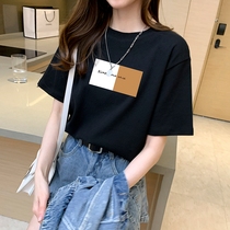 Korean T-shirt women 2021 New Tide summer thin short sleeve loose black cotton top design sense