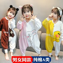 Autumn jumpsuit split children childrens pajamas air conditioning clothing long sleeve trousers spring and autumn girls Cotton