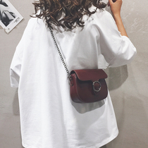 Flagship leather retro small bag women's bag new 2021 solid color saddle bag chic chain shoulder messenger bag tide