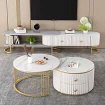 Rock plate round tea table light and luxurious modern TV cabinet Composition Small family type minimalist Tea Table table Living room Home