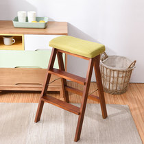 Solid wood bench home three-step folding ladder space saving indoor multi-function ladder chair dual-purpose climbing stair stool
