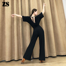 Latin dance modern dance new one-piece practice loose wide-legged high-waist national standard dance womens trousers dance training suit K7