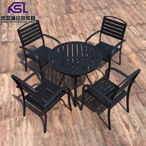  Outdoor tables and chairs sunscreen balcony rattan chairs Courtyard WPC tables and chairs waterproof combination anti-corrosion wood bar tables and chairs five-piece set
