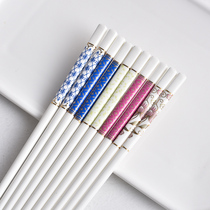 High-end Bone China Chopsticks Household High-end Public Chopsticks Mildew Resistant High Temperature Resistant Eurostyle Ceramic Chopsticks Suit Family 10 Double