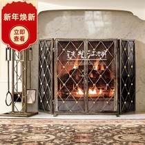 Popular European Fujian double folding frame mobile fireplace front partition iron wire with net cover screen frame cleaning tool