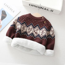 Childrens woolen sweater thickened male girl baby girl baby baby pin textured cardiovert hooded sweater