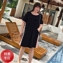 Large size womens 240kg summer dress fat sister mm cover belly age slim color niche design chiffon dress