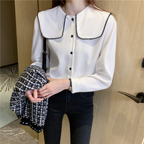 Shirt Woman Long Sleeve 2022 Spring Autumn New Vintage Doll Collar Grinding Gross Design Sensation Small Crowdwoman Blouse Lining Clothing