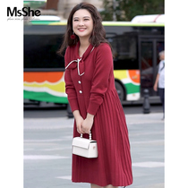 MsShe large size womens 2021 New sweater skirt temperament bow tie imitation rabbit dress autumn and winter